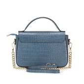 Geanta dama din piele naturala lacuita cu textura croco DiAmanti Carmina Albastru Denim